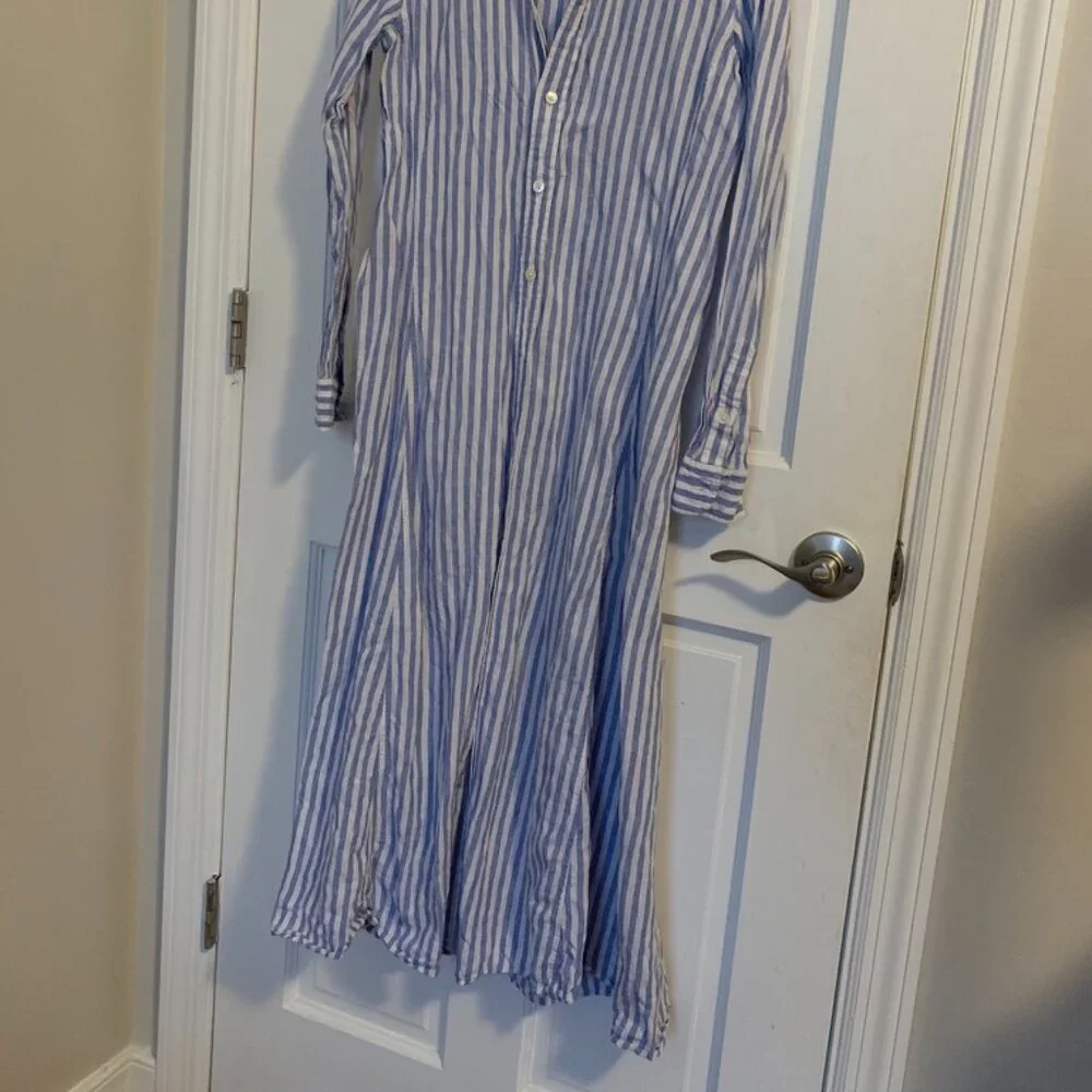 Striped Shirt Dress with Tie Waist - Light Blue/White - Picture 4 of 4